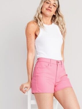 Old Navy Pink Denim Jean High-Waisted Wow Jean Shorts -- 3-inch inseam - 12